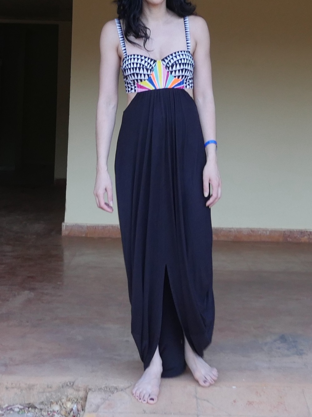 Mara Hoffman Black Maxi Dress with Colorful Geometric Bust
